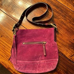 Coach suede plum purse with adjustable leather strap